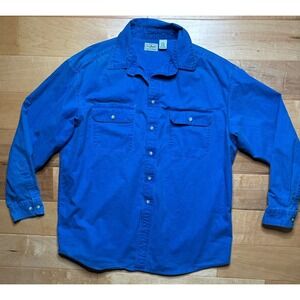 LL Bean Blue Heavy Cotton Work Shirt Men XL Casual Button Up Long Sleeve Pockets